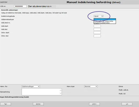 Manuelt indskrivningsbillede